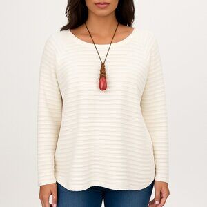 St Johns Bay Womens XL Ivory Textured Stripe Pullover Long Sleeve Top Casual